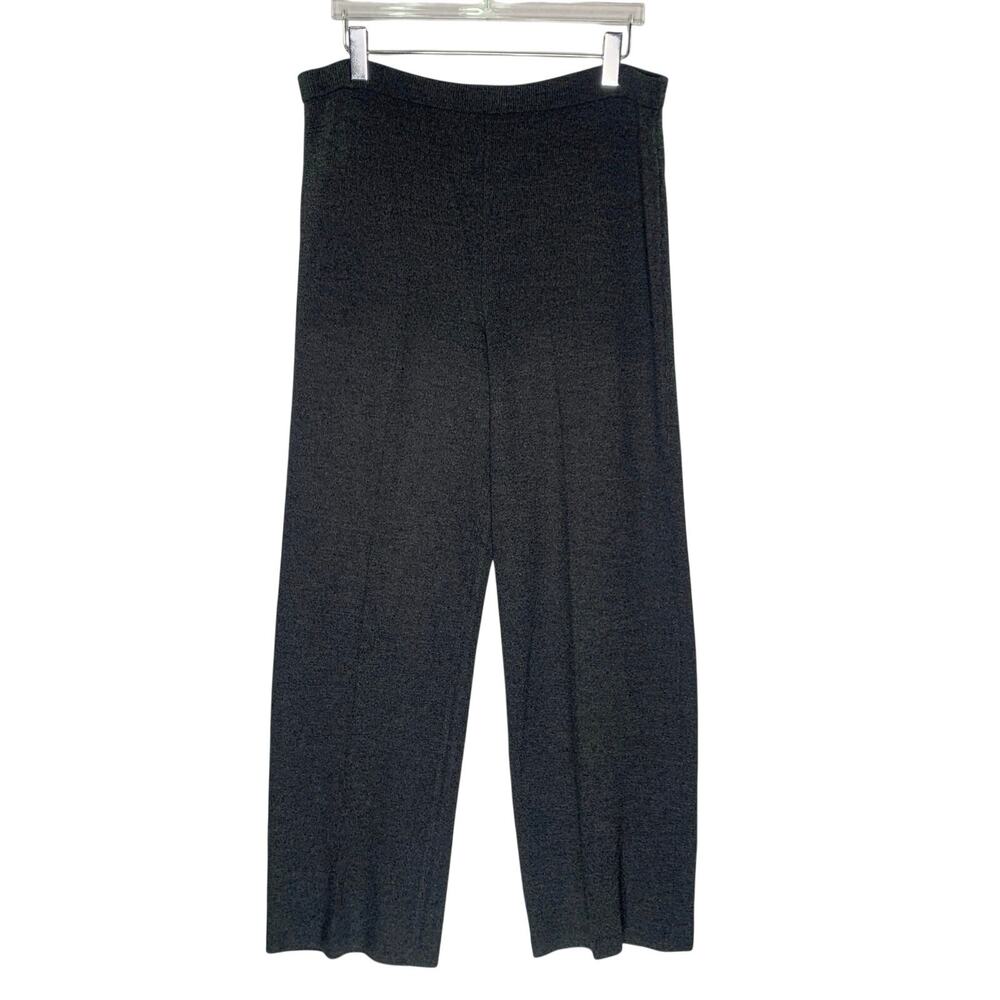 St. John Santana Knit Wide Leg Pants 16 Charcoal Gray Pull On Country Club *flaw